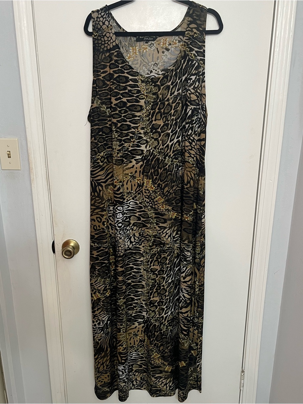 Just Love Sleeveless Animal-Print Maxi Dress in Black, Brown & Gold